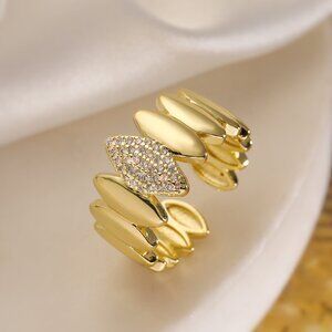 3/$35 Copper Gold Leaf Statement Ring with Crystal Accents Fashion Jewelry